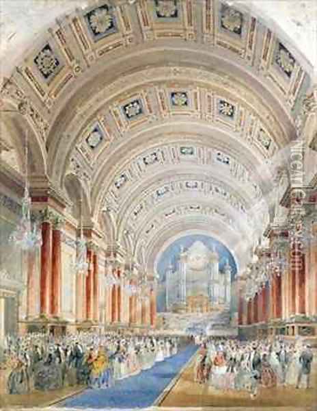 Interior Perspective, Leeds Town Hall Oil Painting - Cuthbert Brodrick