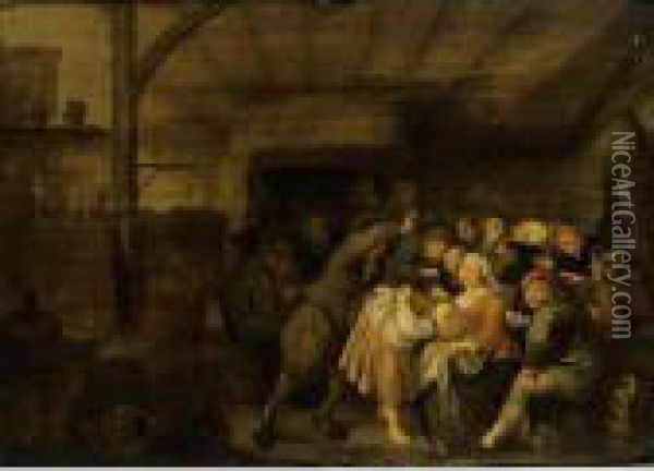 Peasants In An Inn Playing La Main Chaude Oil Painting - Jan Miense Molenaer