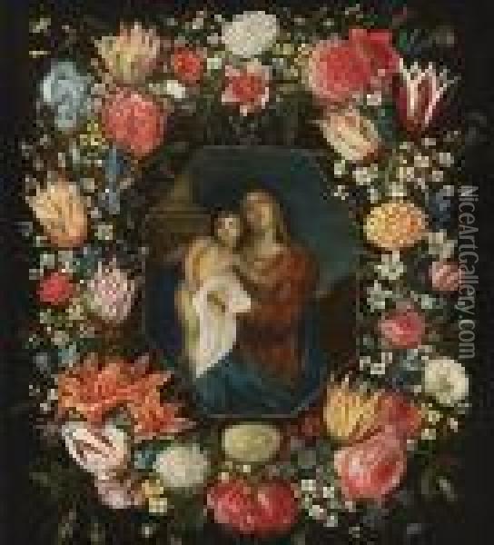Madonna Mit Kind Im Blumenkranz Oil Painting - Jan Brueghel the Younger