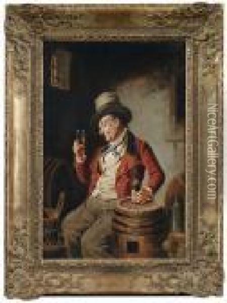 Wine Drinker In A Cellar Oil Painting - Hermann Kern