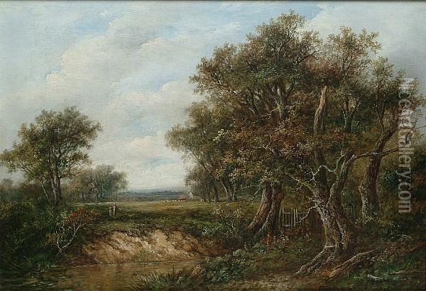 Country Scene With Figures By A River Oil Painting - Joseph Thors