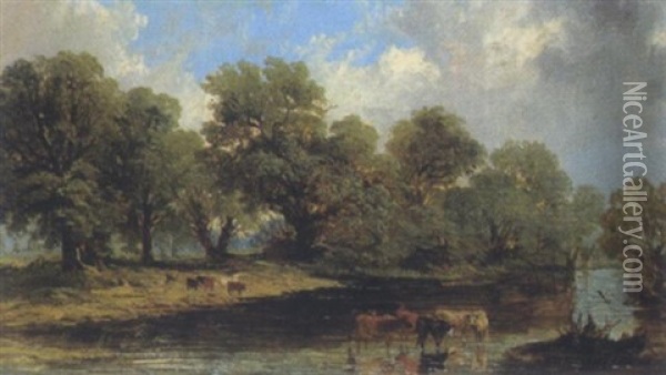 Fluslandschaft Mit Kuhen Oil Painting - George Shalders
