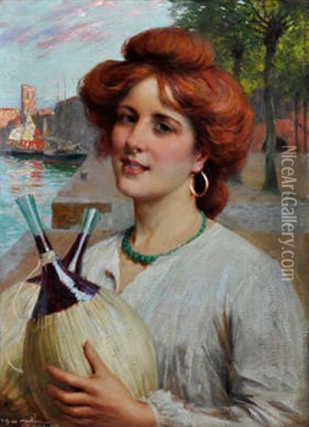 A Young Venetian Woman Carrying Two Bottles Of Chianti Oil Painting - Thomas Eyre Macklin
