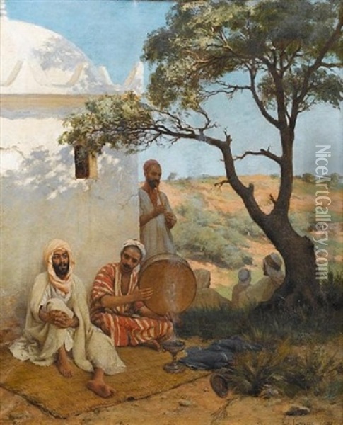 Arab Musicians Oil Painting - Paul Jean Baptiste Lazerges