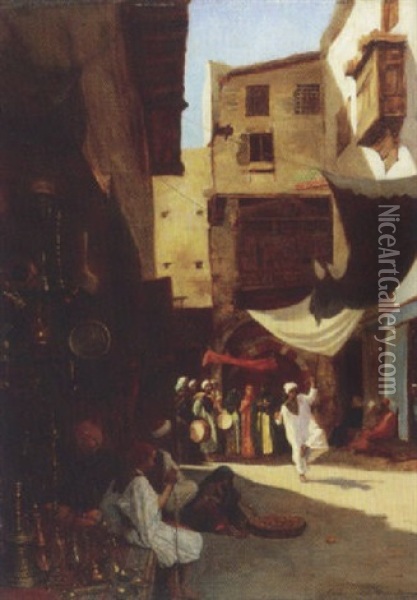 Danseurs Et Orchestre Au Souk Des Cuivres, Le Caire Oil Painting - Emmanuel De Dieudonne