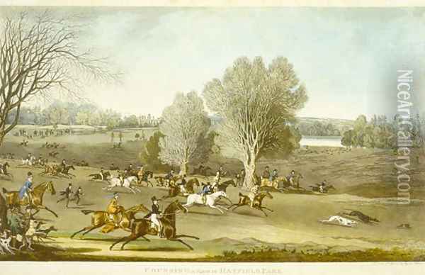 Coursing - A View of Hatfield Park Oil Painting - James Pollard