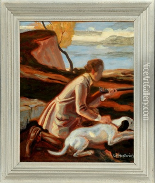 Jager Mit Hund Auf Der Lauer Oil Painting - Ludwig Von Herterich