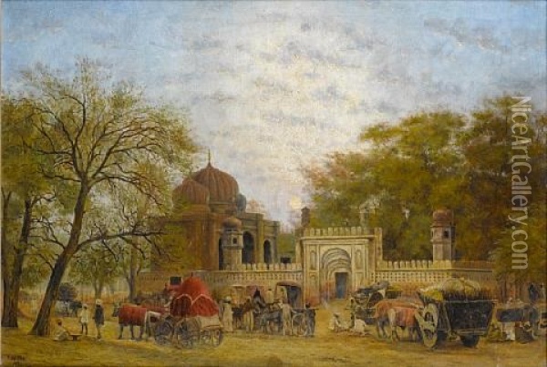 Indian Scene At Dusk Oil Painting - Frederick William John Shore