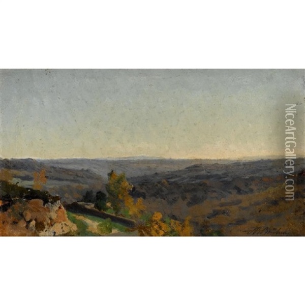 Landscape With Mountain In Distance Oil Painting - Auguste (Francois Auguste) Bonheur
