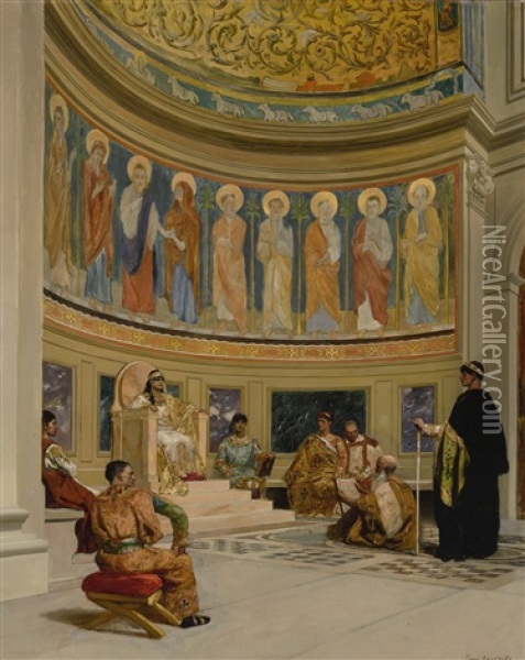 Saint John Chrysostom Exiled By The Empress Eudoxia Oil Painting - Jean Joseph Benjamin Constant