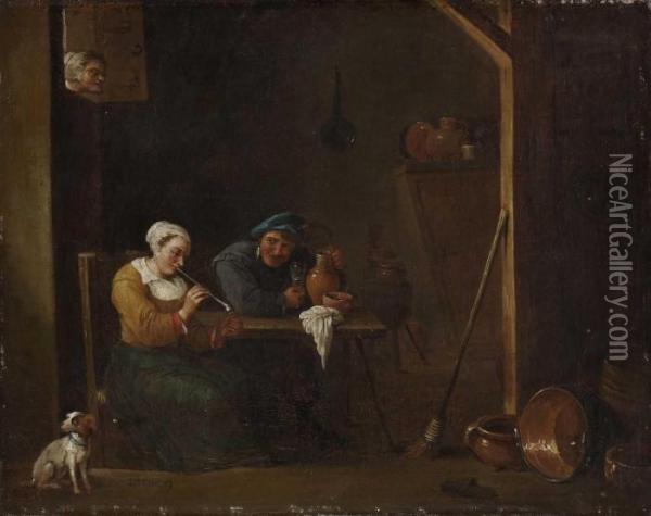 Bauernpaar In Der Stube Oil Painting - David The Younger Teniers