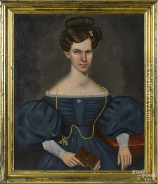 Portrait Of A Woman In A Blue Dress Oil Painting - Erastus Salisbury Field