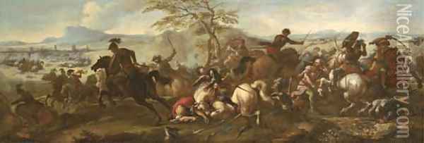 A cavalry battle between Christians and Turks Oil Painting - Jacques Courtois