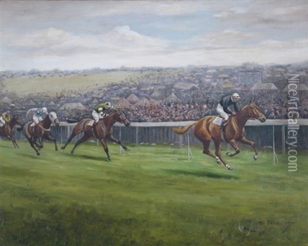 Lord Derby's Hyperion Winning The Derby In 1933 Oil Painting - Algernon Alfred Cankerien Thompson