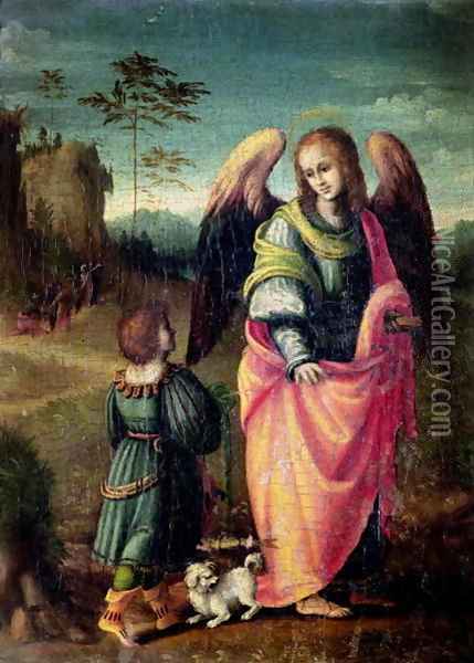 Tobias and the Angel Oil Painting - Francesco Ubertini Bacchiacca II