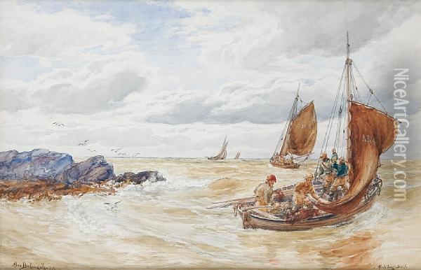 Fishing Boats Setting Out Oil Painting - Alexander Ballingall