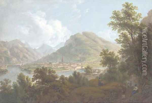 The confluence of the rivers Talfer and Eisak at Bolzano Oil Painting - Joseph Augustus Knip