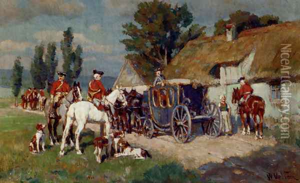 A Hunting Party Ready For The Off Oil Painting - Wilhelm Velten