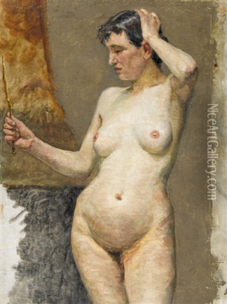 Weiblicher Akt Mit Handspiegel Oil Painting - Sigismund Righini
