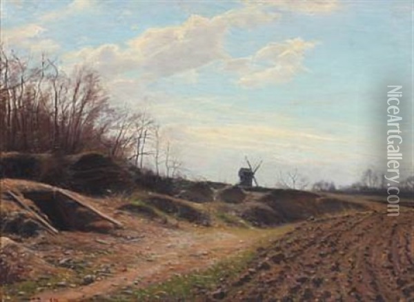 Landscape With Mill Oil Painting - Sigvard Marius Hansen
