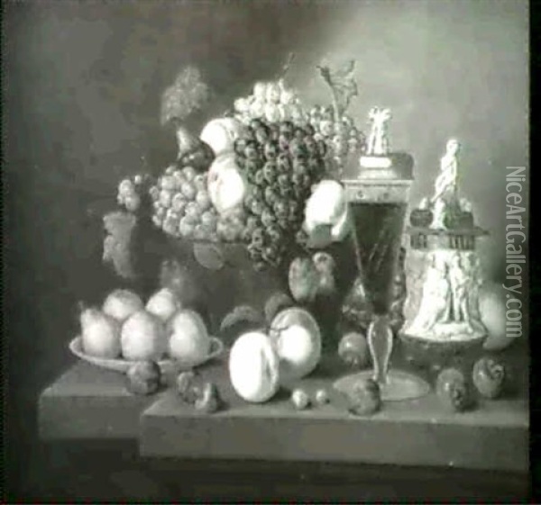 Fruchtestilleben Mit Ziergegenstanden Oil Painting - Joseph Correggio