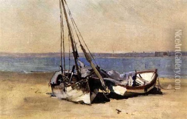 Bleached Sailboat And Dory Oil Painting - Charles Edwin Lewis Green