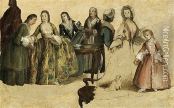 Gentildonna Che Compie Il Suo Abbigliamento; Il Sarto; La Lezione Di Danza Oil Painting - Pietro Longhi