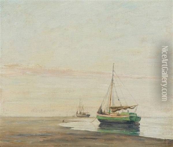 Sailing Ships On Fano Beach Oil Painting - Johan Rohde