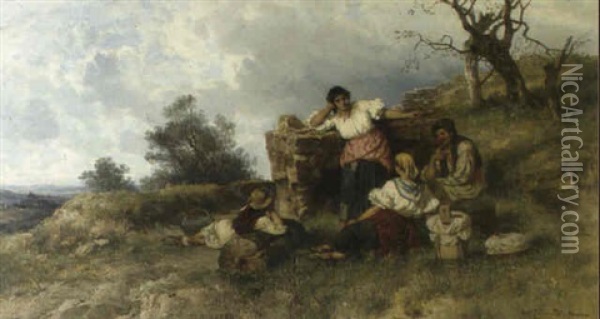 Zigeuner Bei Der Mittagsrast Oil Painting - Pal (Paul) Boehm
