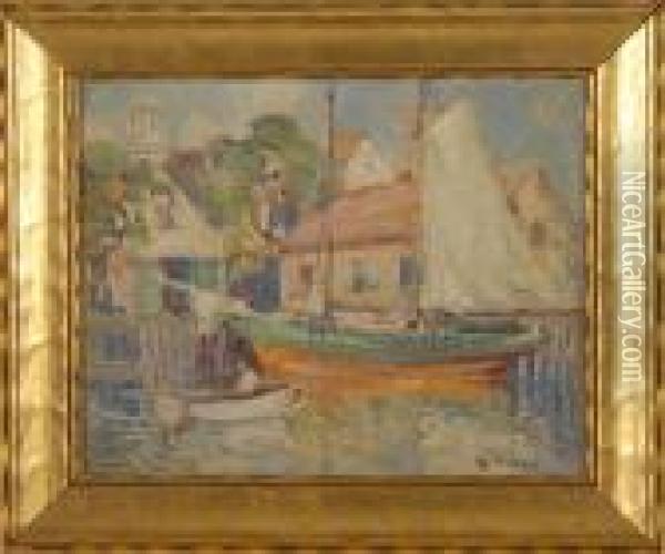 Provincetown Harbor Scene With Boats Oil Painting - Arthur Vidal Diehl