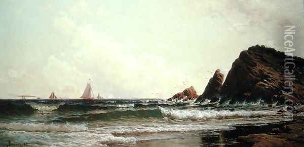 Cliffs at Cape Elizabeth, Portland Harbour, Maine, 1882 Oil Painting - Alfred Thompson Bricher