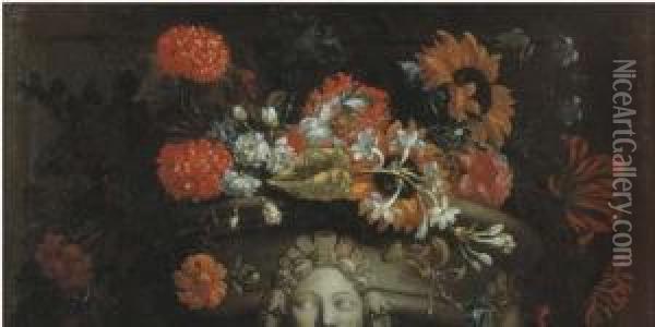 Fiori In Un Vaso Di Pietra Scolpito Oil Painting - Caspar Pieter I Verbrugghen