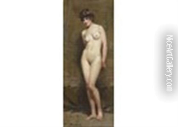 A Standing Female Nude Oil Painting - Allan Douglas Davidson
