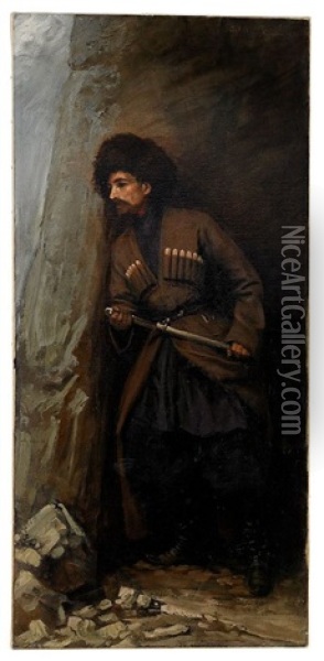 Cossack Withdrawing His Shashka Oil Painting - Stanislaw Poraj Fabijanski