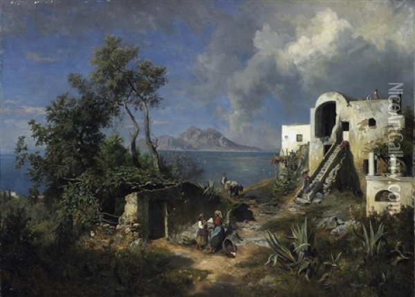 Capri. Blick Auf Die Insel Aus Der Umgegend Von Neapel Oil Painting - Albert Flamm