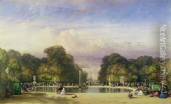 The Tuileries Gardens, with the Arc de Triomphe in the Distance, 1858 Oil Painting - William Wyld