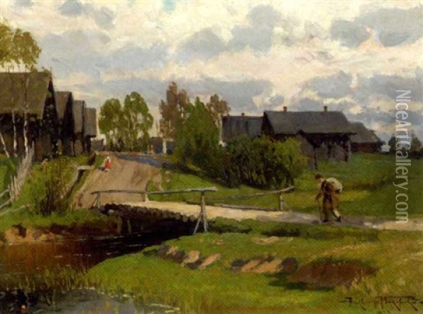 Village Scene Oil Painting - Alexandr Vladimirovich Makovsky