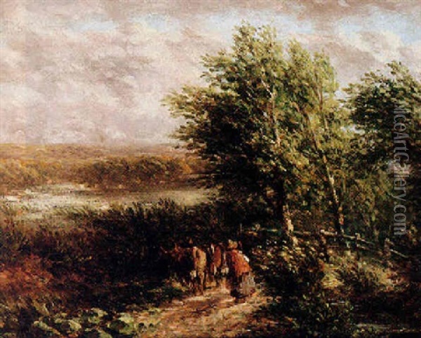 Landscape With Cattle And Drover On A Path Oil Painting - David Cox the Elder