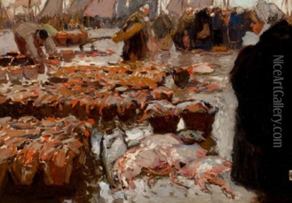 Fish Market Oil Painting - Hans Von Bartels