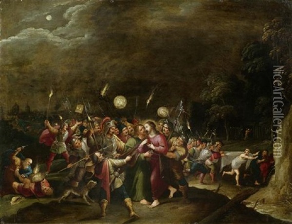 Garten Getsemani, Judaskuss, Gefangennahme Und Ergreifung Christi Oil Painting - Hieronymus Francken III