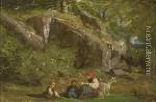 Contadini In Un Paesaggio. Oil Painting - Adolphe Appian