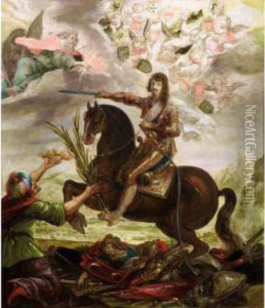 Portrait Equestre De Louis Xiii Victorieux Oil Painting - Claude Deruet