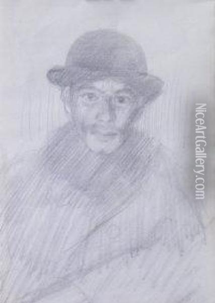 Man Wearing A Bowler Hat Oil Painting - Henry Scott Tuke