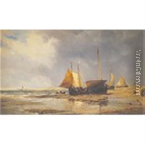 Moored Sailing Boats Oil Painting - Edwin Hayes