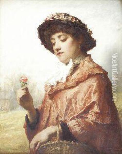 Girl With A Rose Oil Painting - Alexander Hohenlohe Burr