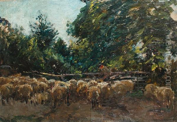 A Shepherd And His Flock Oil Painting - William Mark Fisher