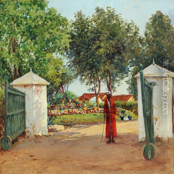 Landscape From India With A Prince At The Entrance To His Palace Oil Painting - Holger Hvitfeldt Jerichau
