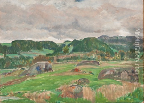 Landscape Under Clouds Oil Painting - Antonin Hudecek