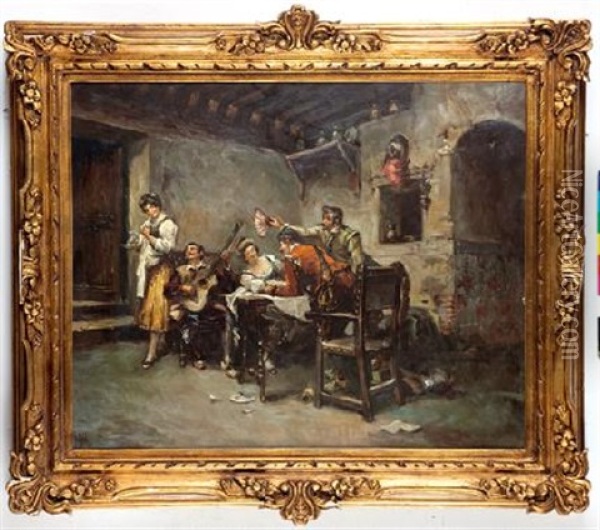 Galanteo En La Taberna Oil Painting - Roman Ribera Cirera
