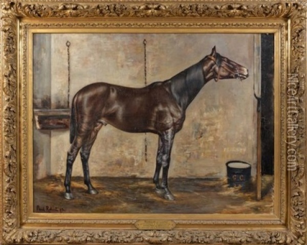 Portrait Du Cheval Merlin Ne En Gagnant Du Grand Prix De Deauville 1895 Oil Painting - Paul Robert